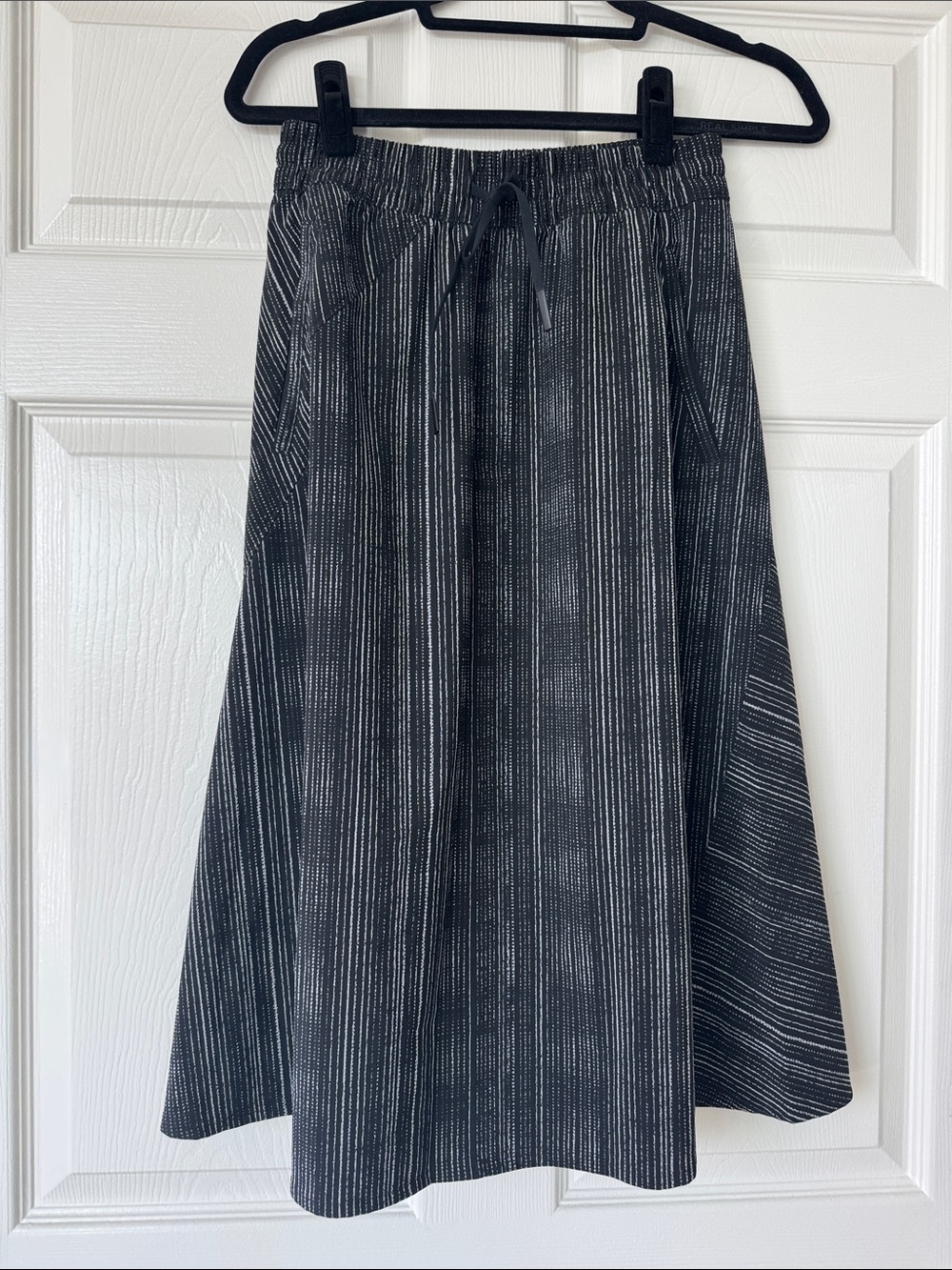 Athleta Black and White Vertical-Striped A-Line Skirt